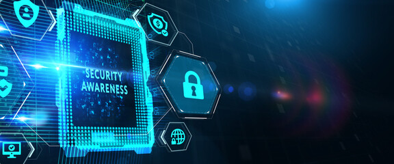 Obraz premium Inscription Security Awareness. Information Security Skills Management Service. Business, Technology, Internet and network concept. 3d illustration