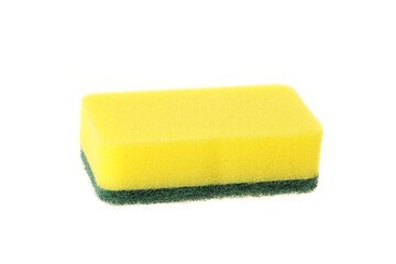 Brightly colored sponges on white background with copy space