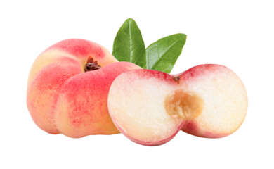 Ripe chinese flat peach fruit  isolated on  transparent png