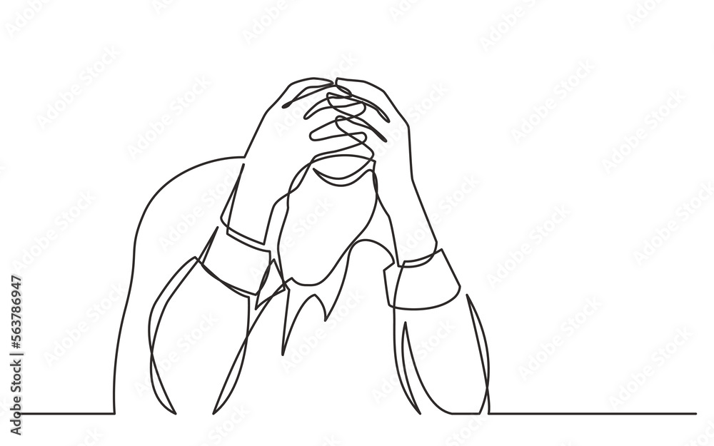 Canvas Prints continuous line drawing vector illustration with fully editable stroke of sitting man in depression