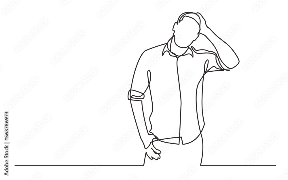 Canvas Prints continuous line drawing vector illustration with fully editable stroke of standing frustrated man in