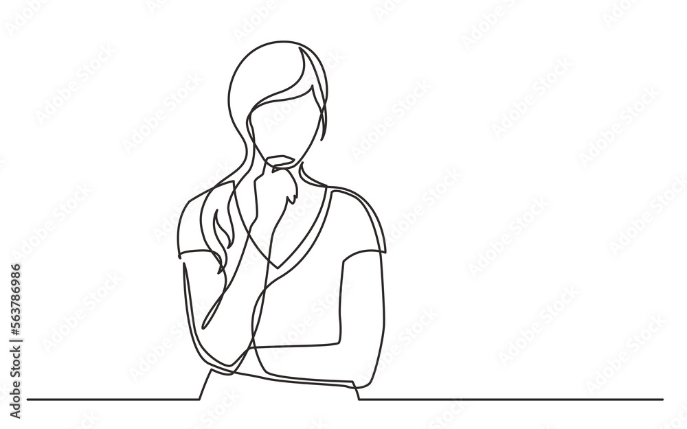 Canvas Prints continuous line drawing vector illustration with fully editable stroke of woman confused