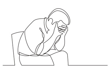 continuous line drawing vector illustration with FULLY EDITABLE STROKE of depressed man sitting on chair