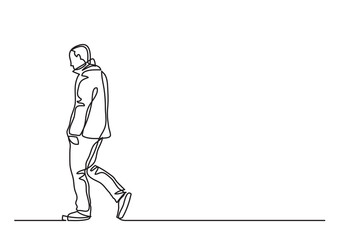 continuous line drawing vector illustration with FULLY EDITABLE STROKE of lonely walking man