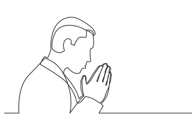 continuous line drawing vector illustration with FULLY EDITABLE STROKE of praying man