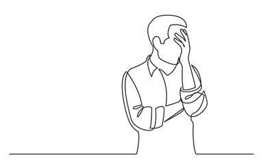 continuous line drawing vector illustration with FULLY EDITABLE STROKE of upset man in trouble
