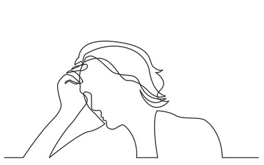 continuous line drawing vector illustration with FULLY EDITABLE STROKE of woman in depression