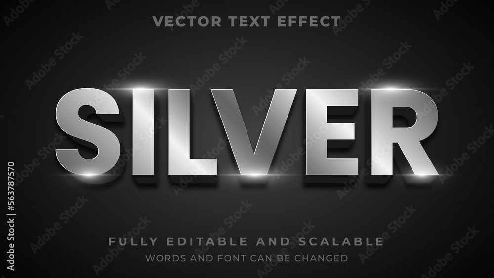 Wall mural 3d luxury silver metallic text style effect template editable text effect