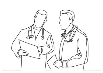 continuous line drawing vector illustration with FULLY EDITABLE STROKE of hospital doctor healthcare professionals