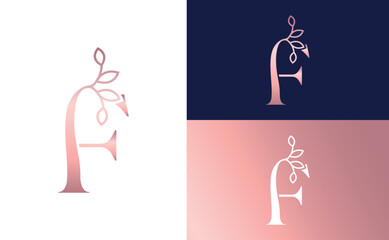 rose gold nature leaf crown beauty logo letter F