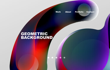 Landing page abstract liquid background. Flowing shapes, round design and circle. Web page for website or mobile app wallpaper