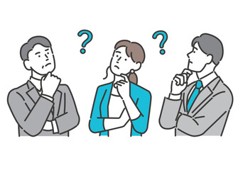 考え事をするビジネスパーソンのベクターイラスト素材／会議／相談／ビジネス