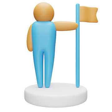 Man Holding Sucess Flag Icon 3d.