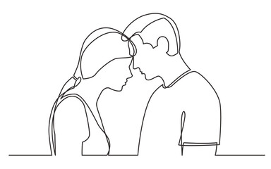 Obraz premium continuous line drawing vector illustration with FULLY EDITABLE STROKE - couple standing together