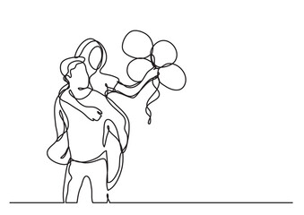 continuous line drawing vector illustration with FULLY EDITABLE STROKE - couple with balloons