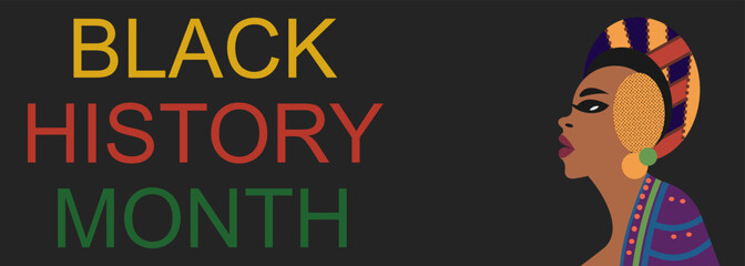 Black History Month banner with beautiful African woman profile