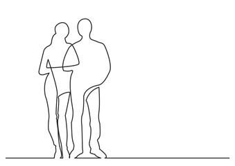 continuous line drawing vector illustration with FULLY EDITABLE STROKE - young couple standing