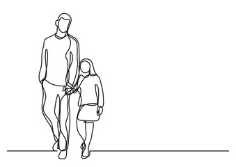 continuous line drawing vector illustration with FULLY EDITABLE STROKE of single line drawing father and daughter walking