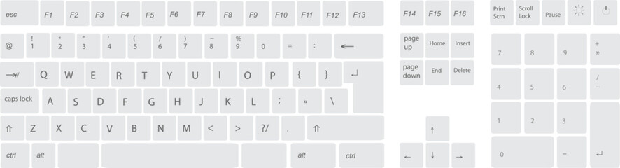 Fototapeta White computer keyboard button layout template with letters for graphic use, vector illustration eps 10 obraz