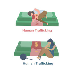 Human trafficking victim concept,children imprisoned and chained to victims of violence,problem Crime, kidnapping, ransom,Vector illustration.