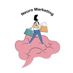 Neuromarketing communication psychology market research with people brain strategy and analyzing customer insight behavior and Emotional response to selling products ,Vector illustration.