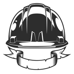 Business builder hard hat with ribbon from new construction and remodeling house in vintage monohrome style illustration