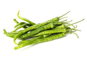 fresh green chili pepper on white background