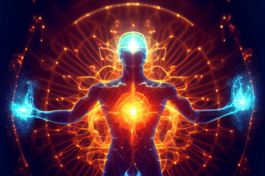 full body psychic energy field with bright made with generative ai, radiant waves