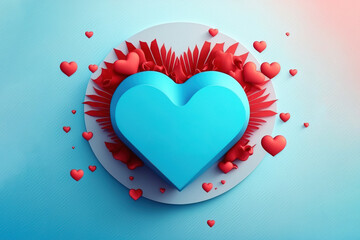 happy blue heart in Valentine's day party to the celebration. product podium on blue white background. Generative AI