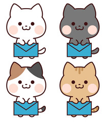 手紙を持つ猫セット/青