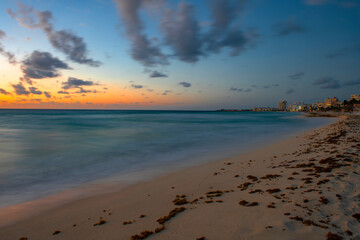 landscape of beach coastline before sunrise