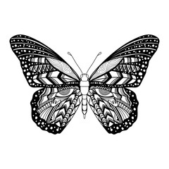 Butterfly mandala zentangle coloring page illustration