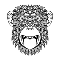 Chimpanzee head funny mandala zentangle coloring page illustration