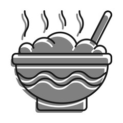 Linear filled with gray color icon, Bowl Of Hot Porridge. Delicious And Hearty Lunch. Simple black and white vector Isolated On white background