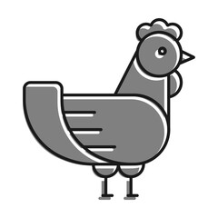 Linear filled with gray color icon. Home Chicken. Farm Bird Laying Eggs. Simple black and white vector Isolated On white background