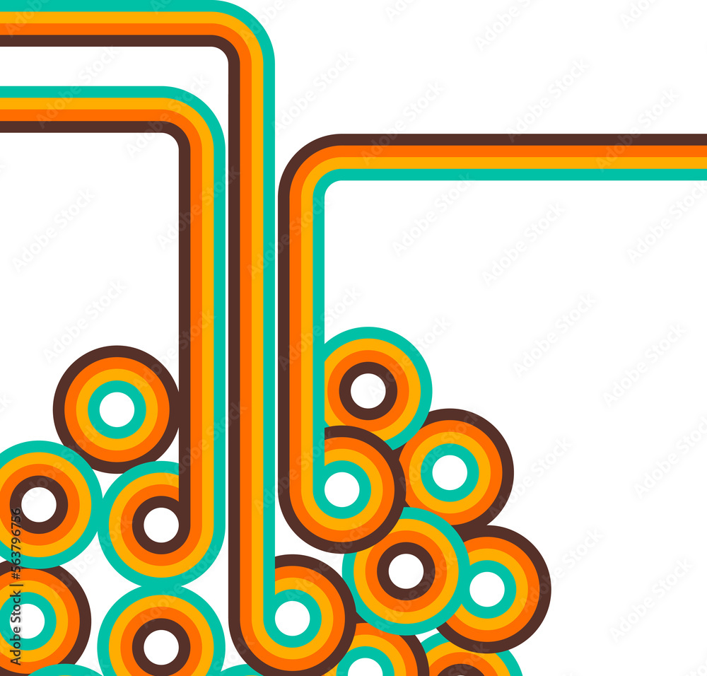 Poster abstract retro background, digital lines and circles, design70s, vector.