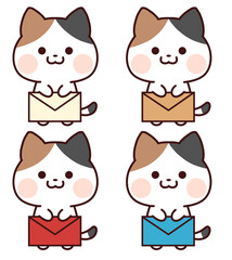 手紙を持つ猫セット/三毛猫