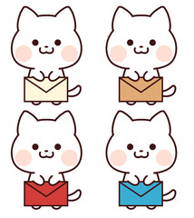 手紙を持つ猫セット/白猫