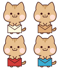 手紙を持つ猫セット/トラ猫