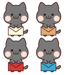 手紙を持つ猫セット/黒猫