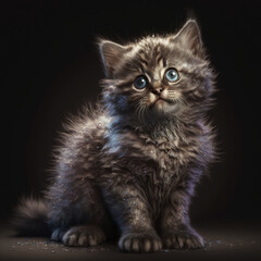 Fototapeta na wymiar Cute kitty on black background - generated by Generative AI