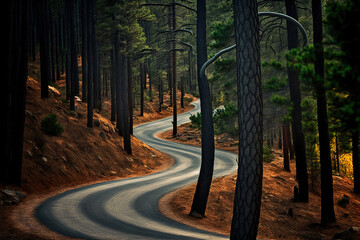 Obraz premium asphalt road in the forest. Generative AI