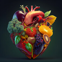 human heart made from fruits and vegetables