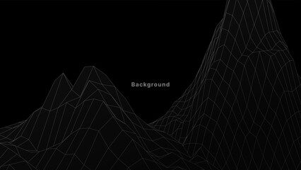 Structure landscape mountain element grid surface. Design vector black-white simple and white contour line template for posters, banners, presentations, ads, and flyers, isolated on black background.