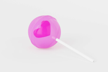 a lollipop with heart inside, 3d rendering