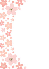 桜の縦フレーム　左にアーチの並びの桜の花のイラスト