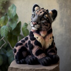 Obraz premium Felted Clouded Leopard (generative AI)