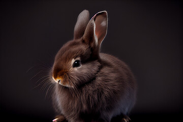 Portrait of a baby bunny on a black background. generative ai
