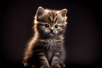 Portrait of a baby kitten on a black background. generative ai