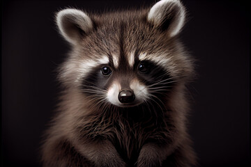 Portrait of a baby racoon on a black background. generative ai - obrazy, fototapety, plakaty
